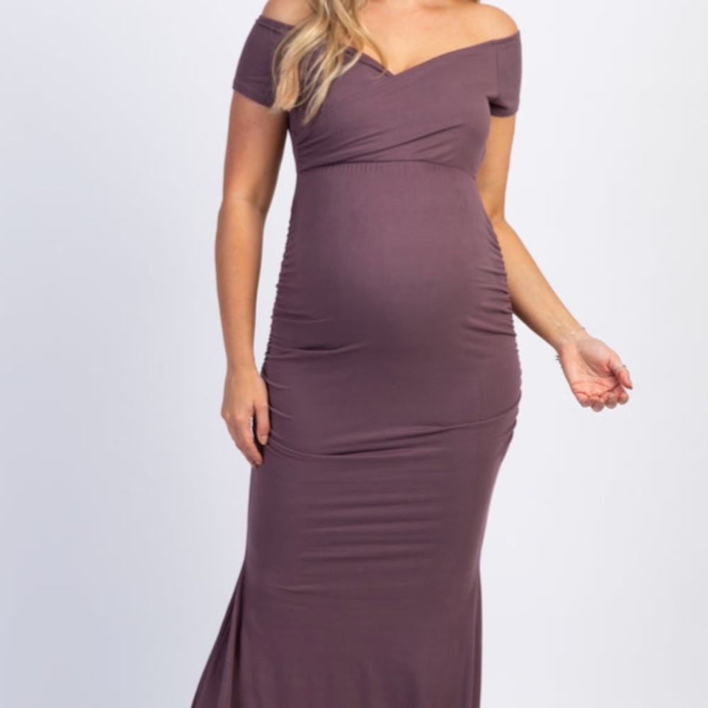 Pink Blush Plum Off Shoulder Wrap Maternity Photoshoot Gown/Dress